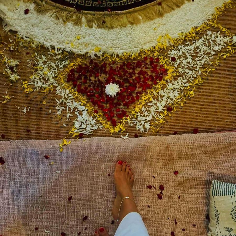 A flower mandala laid for a women’s circle